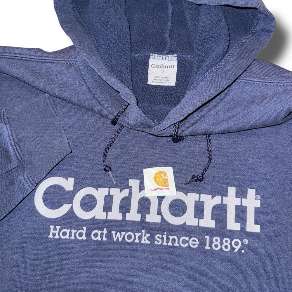 Vintage CARHARTT Hoodie Men Small Y2K Hard At Work Sweatshirt‎ Mexico Made K219